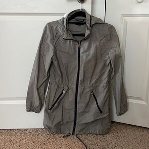 Navy Blue Striped Hooded Rain Jacket